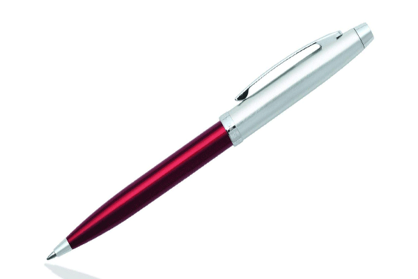 PEN-SHEAFFER-GIFT-100--A-9307--TRANSLUCENT-RED-BARREL-BRUSH-CHROME-CAP-NICKEL-PLATE-TRIM-BP-NEW